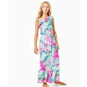 Lilly Pulitzer Girls Octavia Maxi Dress One Shoulder S 4-5 Years